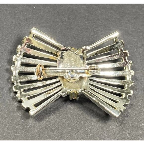 Vintage Mid-Century Wheat Sheaf Silver Tone Blue Rhinestone Brooch Pin - Picture 10 of 13